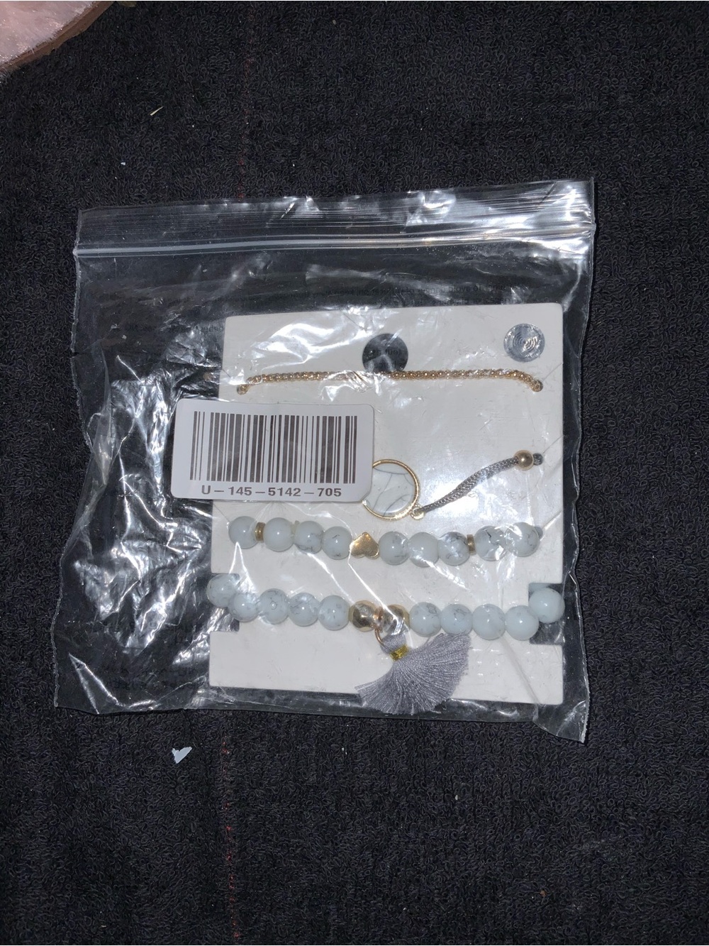 Express Gold and Light Gray Beaded Bracelet Set with Tassel